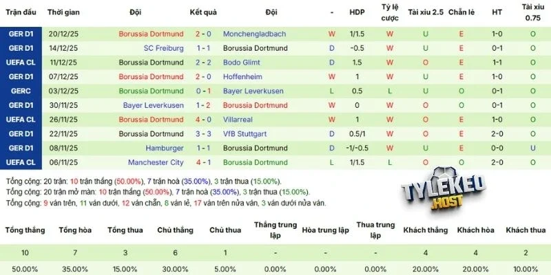 Hiệu suất thi đấu hiện tại của Dortmund