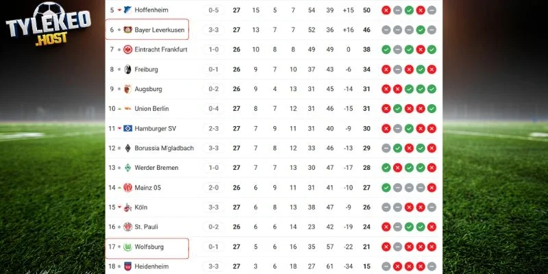 Vị trí của Leverkusen vs Wolfsburg