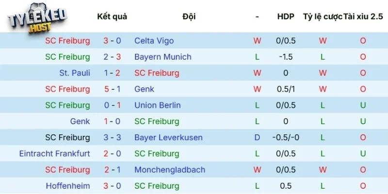 Phong độ của Freiburg
